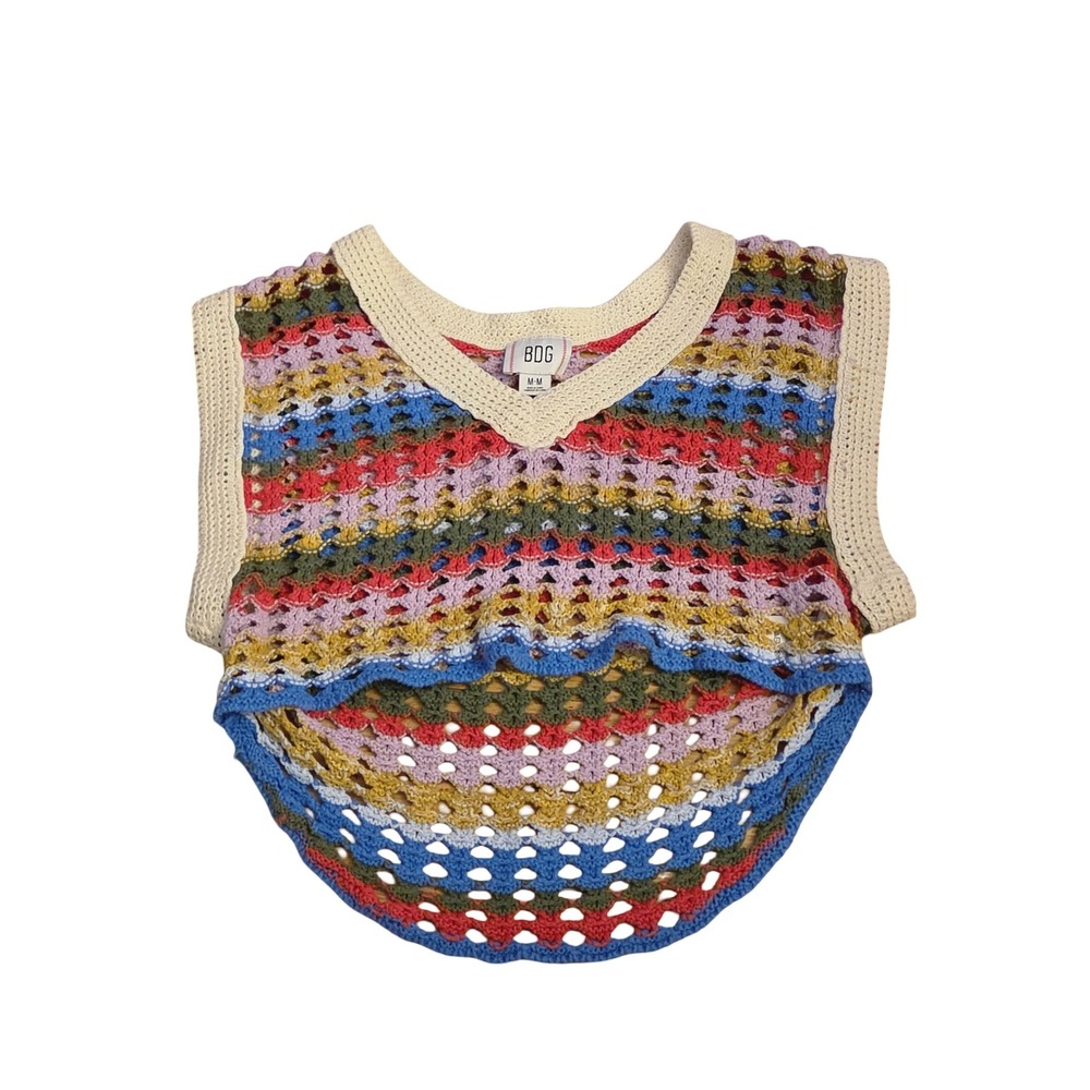 BDG Urban Outfitters Crochet Sweater Vest Multi Color Striped V-Neck Medium